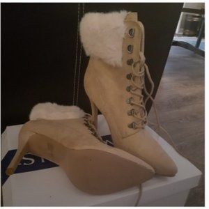 Venus Faux Fur Lace Up Booties - 4 inch heel (Fresh out the box)